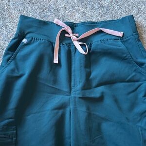 Figs Teal Joggers with Pink Drawstring